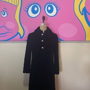 Junior Accent Black Velvet Quilted Evening Coat Pink Lining